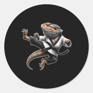 Bartagame Fliegender Kick-Pose Karate Samurai Nin Runder Aufkleber