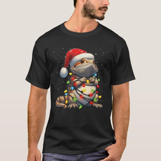 Bartagame Weihnachtslicht Weihnachtsmannmütze Xmas T-Shirt (Vorderseite)