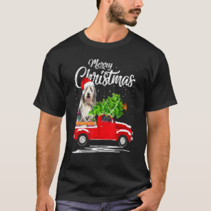 Bartcollie fährt mit rotem Lastwagen Weihnachts-Py T-Shirt