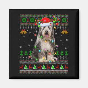 Bartcollie-Hund hässlicher Weihnachtspullover Holi Magnet