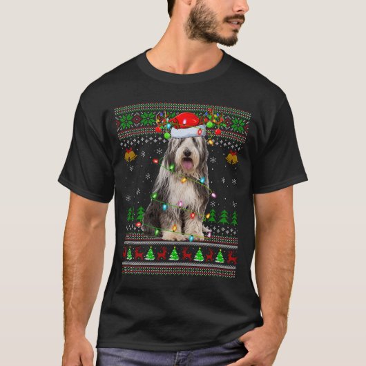 Bartcollie-Hund hässlicher Weihnachtspullover Urla T-Shirt (Vorderseite)