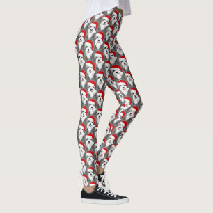 Bartcollie mit Weihnachtsmannmütze Weihnachtsmuste Leggings