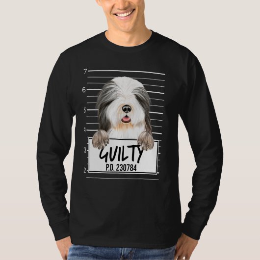 Bartcollie-Mugshot schuldig Hund T-Shirt (Vorderseite)
