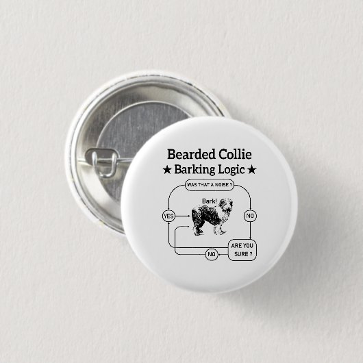 Bartded Collie Barking Logic Funny Dog Sarcastic Button (Vorne & Hinten)