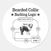 Bartded Collie Barking Logic Funny Dog Sarcastic Runder Aufkleber (Vorderseite)