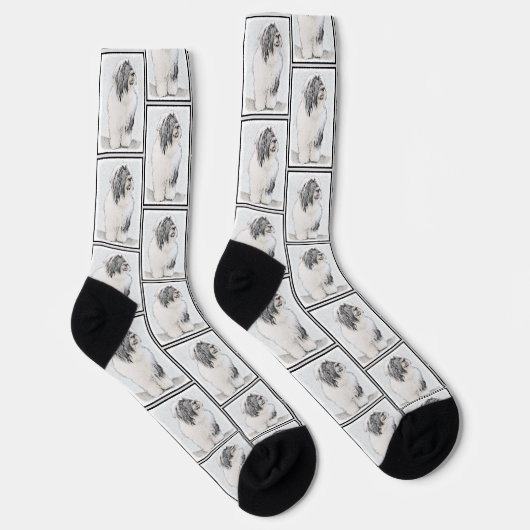 Bartded Collie Beardie Black Zeichne Niedliche Dog Socken (Rechts)