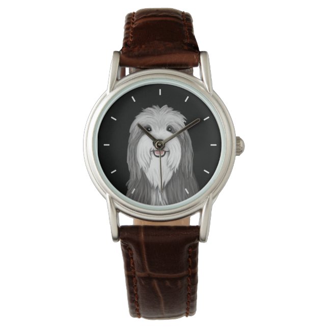 Bartded Collie Cartoon Dog Armbanduhr (Vorderseite)