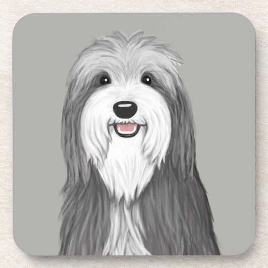 Bartded Collie Cartoon Dog Getränkeuntersetzer (Vorderseite)