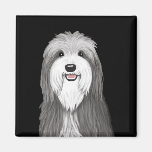 Bartded Collie Cartoon Dog Magnet (Vorne)