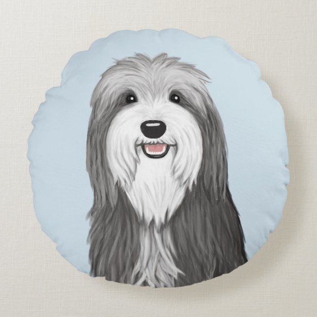 Bartded Collie Cartoon Dog Rundes Kissen (Vorderseite)