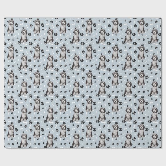 Bartded Collie Dog PW Print Pattern auf Silver Geschenkpapier (Flach)