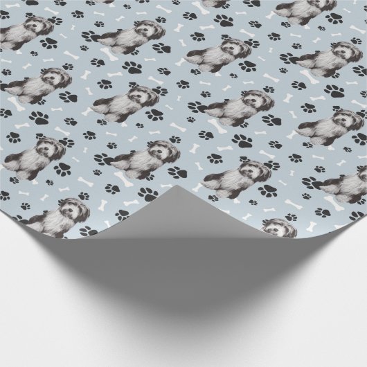 Bartded Collie Dog PW Print Pattern auf Silver Geschenkpapier (Ecke)
