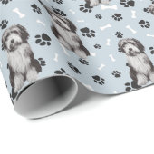 Bartded Collie Dog PW Print Pattern auf Silver Geschenkpapier (Rolleneckpunkt)