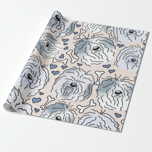 Bartded Collie Hand Gezeichnet Cartoon Kopf Geschenkpapier (Ungerollt)