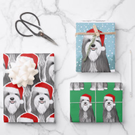 Bartded Collie Holiday Niedlicher Hund Weihnachten Geschenkpapier Set