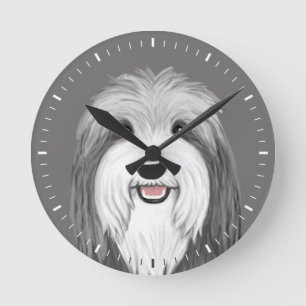 Bartded Collie Niedlicher Hund Zeichnend Runde Wanduhr
