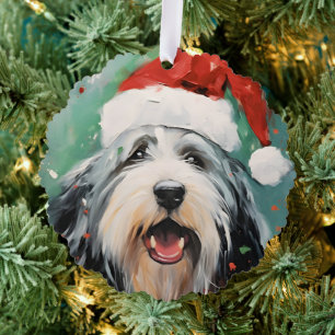 Bartded Collie Weihnachtsmalerei Ornament Karte