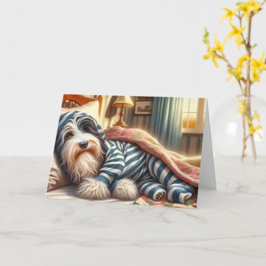 Bartded Collie wird bald gut Karte (Gelbe Blume)