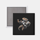 Bartded Dragon Flying Kick Pose Karate Samurai Nin Magnet (Vorderseite/Rückseite)