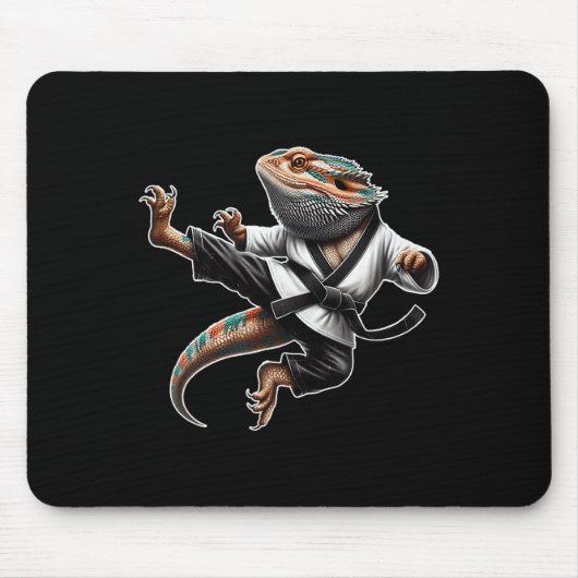 Bartded Dragon Flying Kick Pose Karate Samurai Nin Mousepad (Vorne)