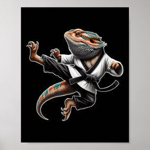 Bartded Dragon Flying Kick Pose Karate Samurai Nin Poster