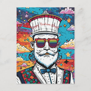 Bartded Man Fashion Portrait Feiertagspostkarte