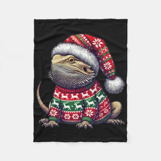 Bartdragon Ugly Sweater Weihnachtsmannmütze Weihna Fleecedecke (Vorderseite)
