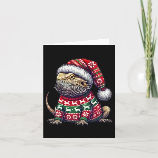 Bartdragon Ugly Sweater Weihnachtsmannmütze Weihna Karte (Vorderseite)