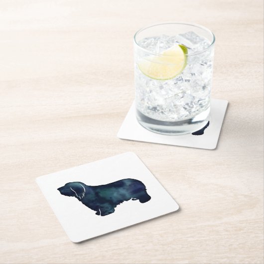 Barted Collie Hund Rasse Schwarze Silhouette Rechteckiger Pappuntersetzer (Vor Ort)