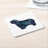 Barted Collie Hund Rasse Schwarze Silhouette Rechteckiger Pappuntersetzer (angewinkelt)