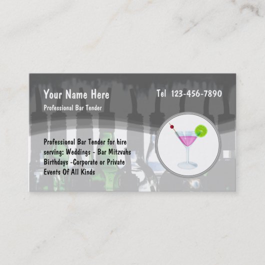 Bartender Freelancer Einzigartiges Design Visitenkarte (Vorderseite)