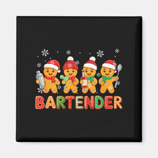 Bartender Job Group Santa Gingerbreads Xmas Cookie Magnet (Vorne)