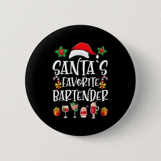 Bartender Xmas Gift Santa's Favorite Bartender Chr Button (Vorderseite)