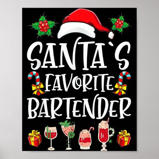 Bartender Xmas Gift Santa's Favorite Bartender Chr Poster (Vorne)