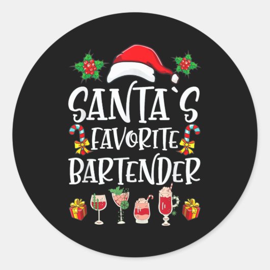 Bartender Xmas Gift Santa's Favorite Bartender Chr Runder Aufkleber (Vorderseite)