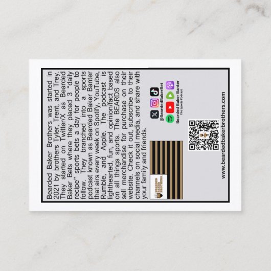 Bartete Baker Banter Trading Cards: Papa Beard Telefonnummerkarte (Rückseite)