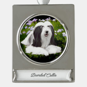 Bartete Collie Malerei - Niedliche Original Hunde  Banner-Ornament Silber