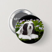 Bartete Collie Malerei - Niedliche Original Hunde Button (Vorne & Hinten)