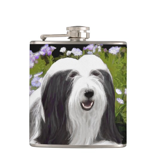 Bartete Collie Malerei - Niedliche Original Hunde Flachmann (Vorderseite)
