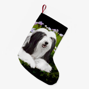 Bartete Collie Malerei - Niedliche Original Hunde  Kleiner Weihnachtsstrumpf