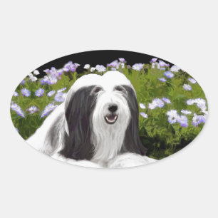 Bartete Collie Malerei - Niedliche Original Hunde  Ovaler Aufkleber