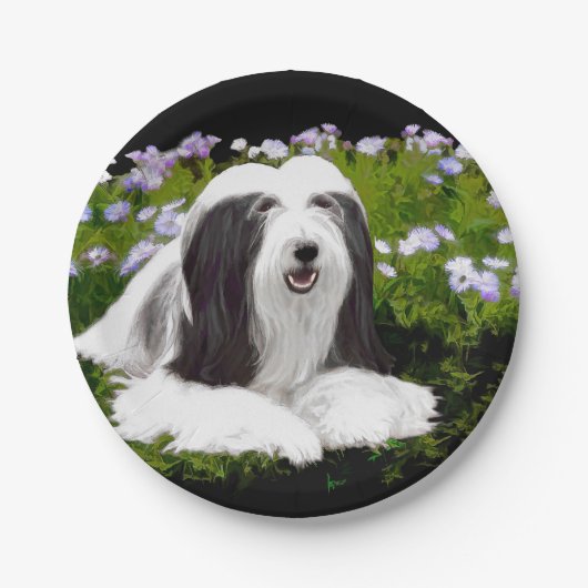 Bartete Collie Malerei - Niedliche Original Hunde Pappteller (Vorderseite)