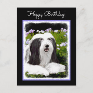 Bartete Collie Malerei - Niedliche Original Hunde  Postkarte