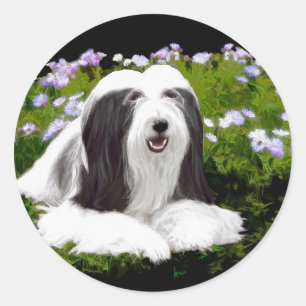 Bartete Collie Malerei - Niedliche Original Hunde Runder Aufkleber