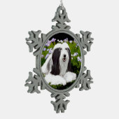 Bartete Collie Malerei - Niedliche Original Hunde Schneeflocken Zinn-Ornament (Links)