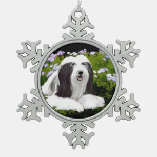 Bartete Collie Malerei - Niedliche Original Hunde Schneeflocken Zinn-Ornament