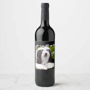 Bartete Collie Malerei - Niedliche Original Hunde  Weinetikett