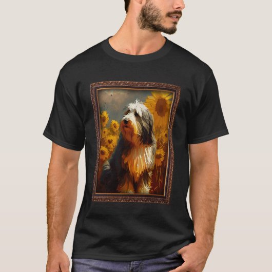 Bartete Collie Malerei Sonnenblumen Blume Mama Fra T-Shirt (Vorderseite)