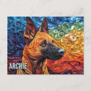 Bartete Collie Paper Quilling Art Dog Portrait Postkarte