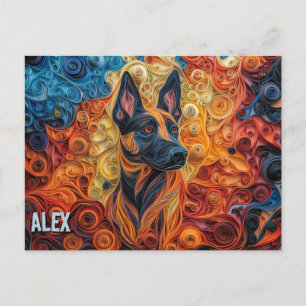 Bartete Collie Paper Quilling Art Dog Portrait Postkarte